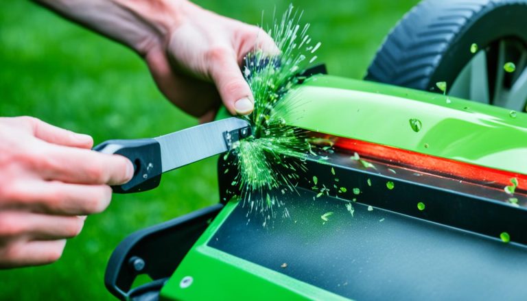 how to sharpen lawn mower blades without removing