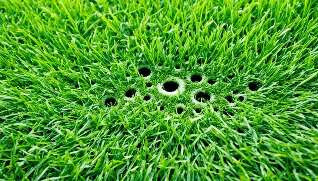 What causes small round holes in lawn?