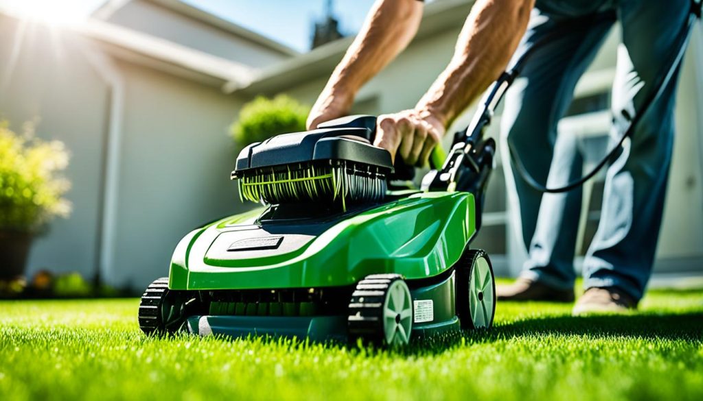 pulling starter cord on push lawn mower